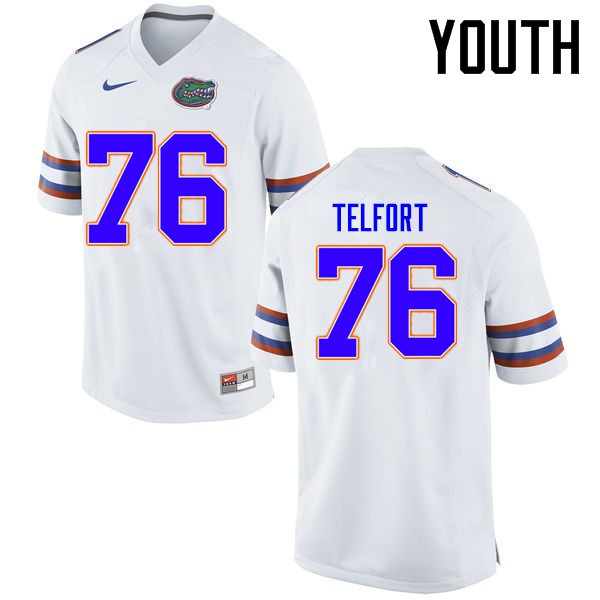 Florida Gators Youth #76 Kadeem Telfort College Football Jersey White